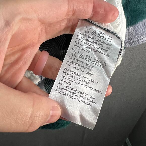 Denim & Co. Canyon Retreat Cozy Plaid Collared Button Front Shac Green X-Large - Picture 8 of 10